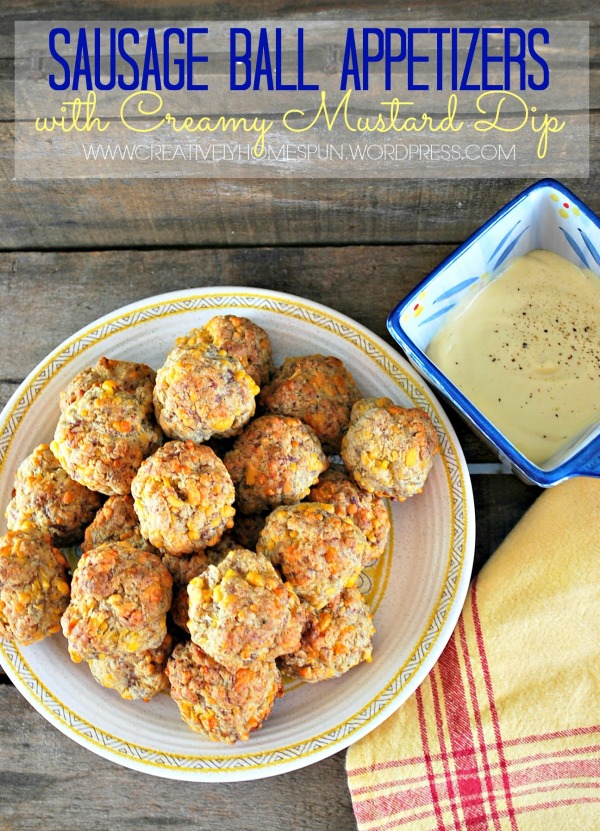 Sausage Ball Appetizers with Creamy Mustard Dip #appetizer #NFLParty #partyfood #easyrecipe 